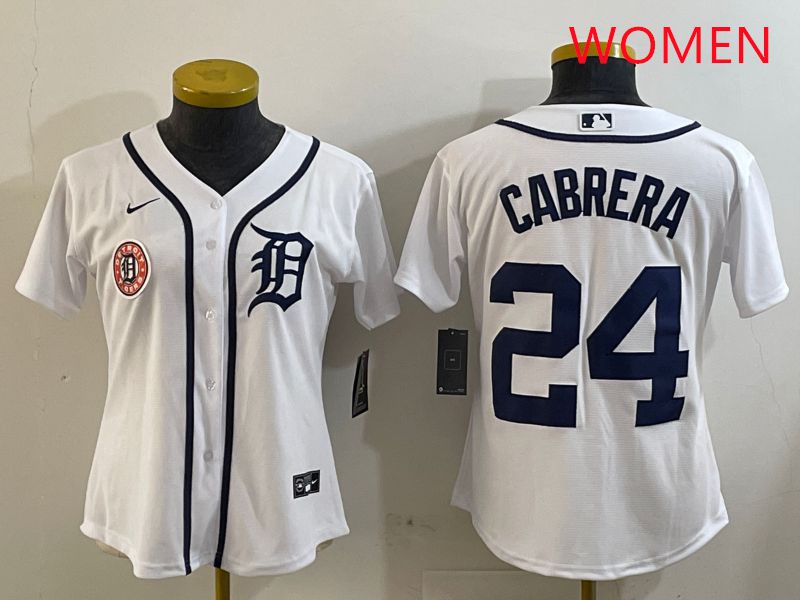 Women Detroit Tigers 24 Cabrera White Game 2025 Nike MLB Jersey style 3